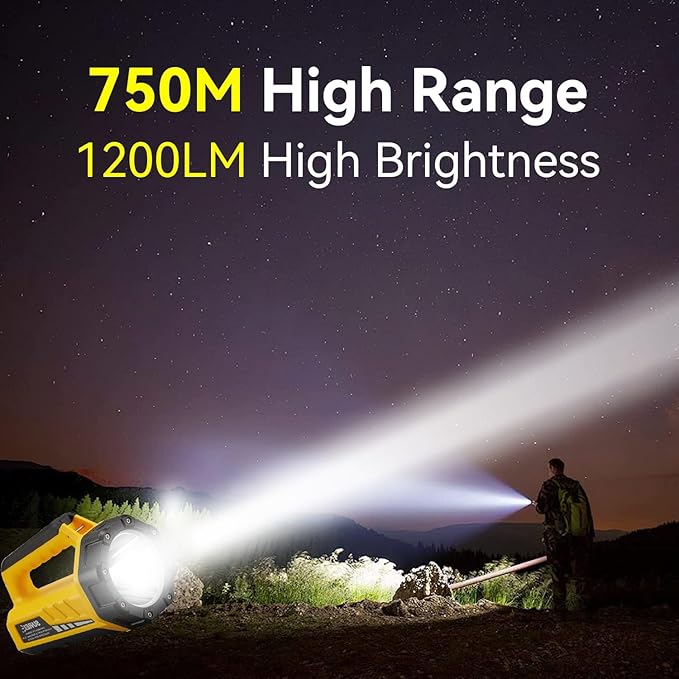 SUNREI Rechargeable LED 1200LM Flashlight, 8 Light Modes Portable Camping Lantern, 10400mAh Power Bank, IP67 Waterproof for Emergencies Power Outages, Hurricane Emergency, Hiking, Home, etc