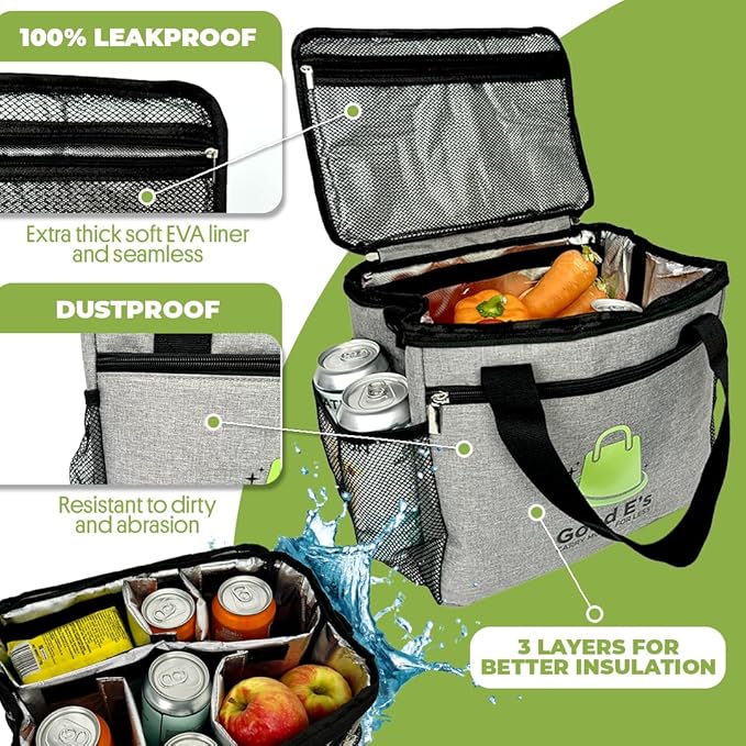 Good E’s Reusable 6 Cups Insulated Beverage Bag, Portable Cooler Tote with 5 Divider, Shoulder Strap & Side Pockets, Drink Caddy Cup Holder Carrier for Delivery Travel, Insulated Picnic Bag (6 Cups)