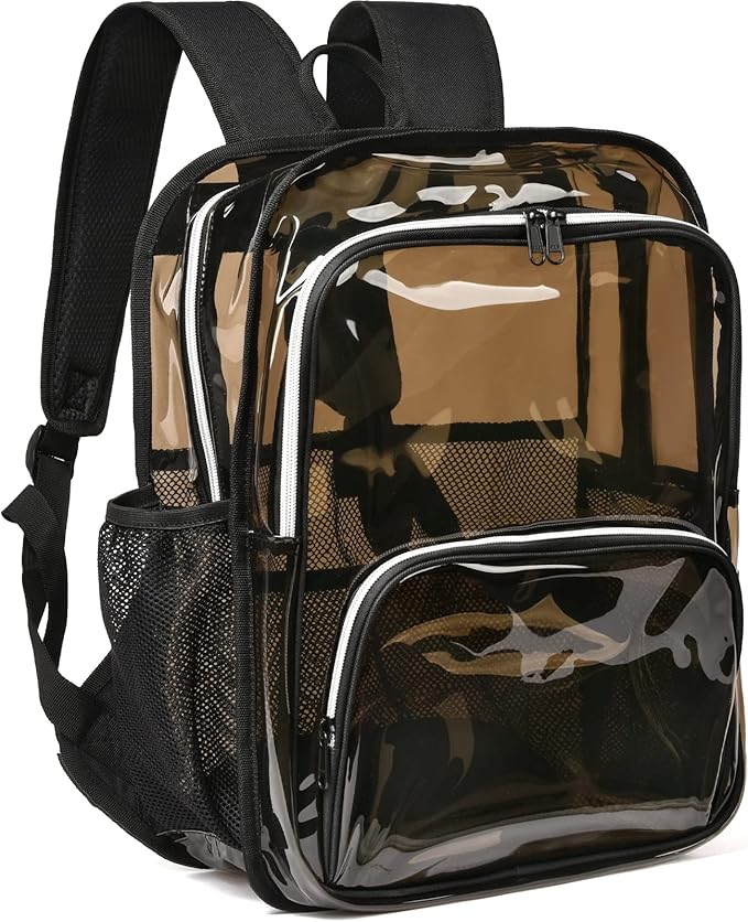 Clear Backpack, 15'' Clear Backpacks for School Heavy Duty See Through Bookbag Amber 0.6mm PVC Backpack for Men Women