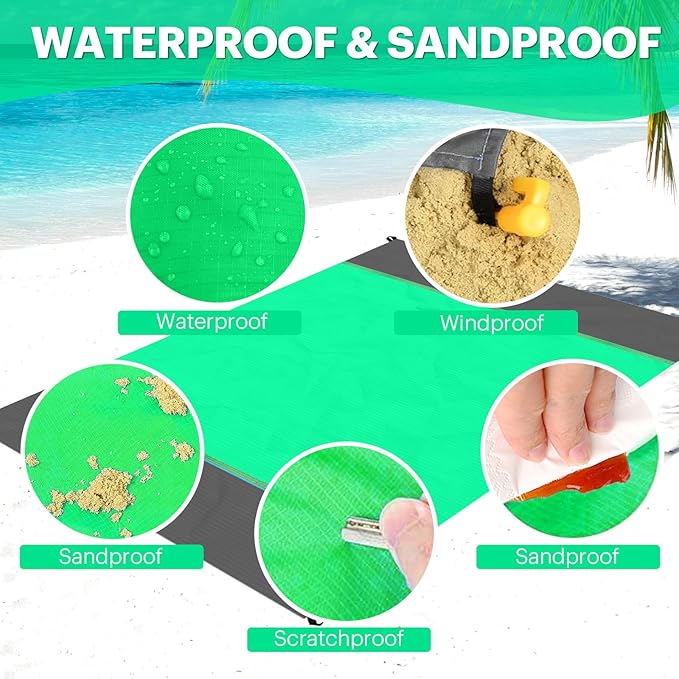 EASYFUN Beach Blanket Sandproof Oversized, 79''×83'' Extra Large Beach Mat, Portable Picnic Mat for Travel Camping Hiking, Lightweight Beach Essentials Family Water Resistant Mat Nylon 210T