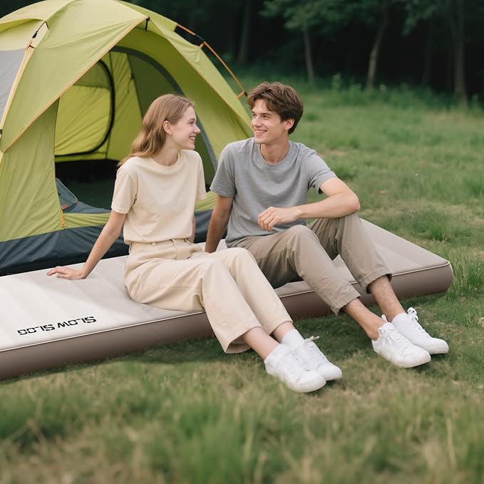 Self-Inflating Sleeping Mats for Camping 4in Ultra-Thick Foam Sleeping Pad Inflatable Camping Mattress with Pump Sack, Portable Camping Pad for 4-Season, Cream