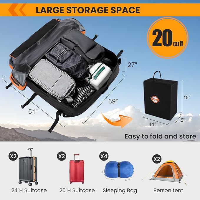 Sailnovo Rooftop Cargo Carrier Waterproof 20 Cubic Feet Car Roof Rack Cargo Carrier Roof Cargo Bag for All Cars with/Without Rack, Includes Anti-Slip Mat, 6 Door Hooks & Waterproof Curtain