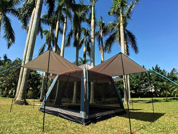 Hasika Screen Camping Tent with Floor 4 Season 8x8ft Large Mesh Room Shelter Canopy for Outdoors Gazebo Outside Poles Excluded