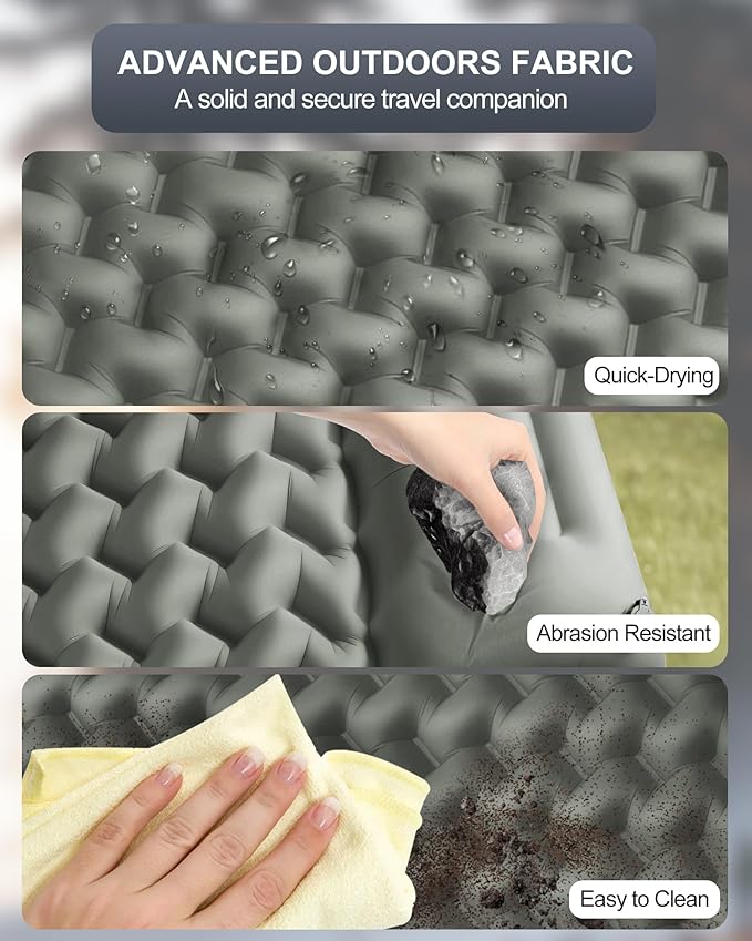 Inflatable Camping Sleeping Pad with Pillow & Foot Pump, 3"x79"x26" Single Camping Air Mattress, Compact Roll-Up, Quick-Dry & Durable Sleeping Mat for Backpacking, Hiking, Tent, Travel – Grey