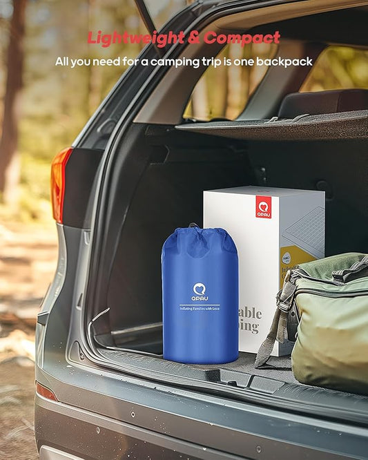 QPAU Sleeping Pad, 2 Person Camping Mattress, Enhanced Support for Healthy, with Built-in Foot Pump, 4.7 Inch Durable Sleeping Mat for Camping, Hiking, Backpacking and Home, (Blue)