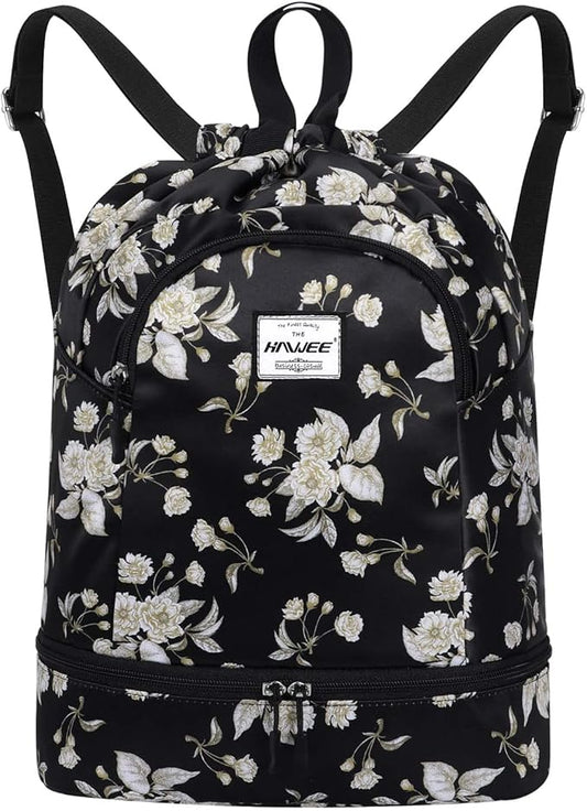 Dry Wet Drawstring Backpack with Shoe Compartment for Women Adjustable Gym Bag