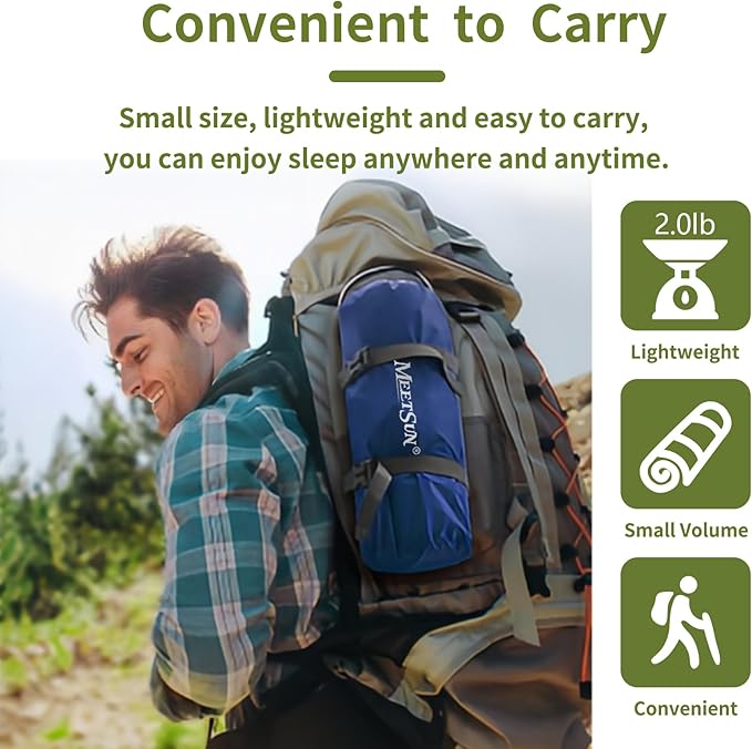 MEETSUN Self Inflating Sleeping Pad,50D Poly Pongee Fabric,Wear-Resistant,Camping Mattress Pad with Pillow,Built-in Foot Pump,4.5" Thick Lightweight Sleeping Mat for Floor,Camping,Backpacking,Tent.