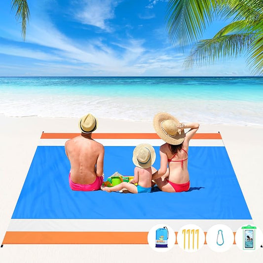 BYDOLL Beach Blanket Waterproof Sandproof 78''×81'' 1-7 Adults Oversized Lightweight Large Picnic Mat Waterproof Sandproof Blanket for Beach