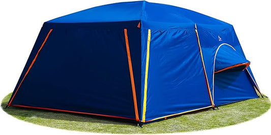 KTT Extra Large Tent 12 Person,2 Bay-Windows,Family Cabin Tents,14'Lx10'Wx6.58'H,2 Rooms and 3 Doors 3 Windows with Mesh,Waterproof,Straight Wall,Big Tent for Outdoor,Picnic,Camping,Gathering