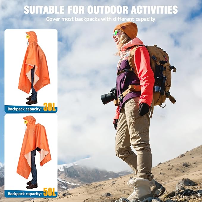 ANYOO Hooded Rain Poncho for Adults Waterproof Lightweight Rain Coat for Men Women Reusable Rain Jacket for Emergency Outdoor