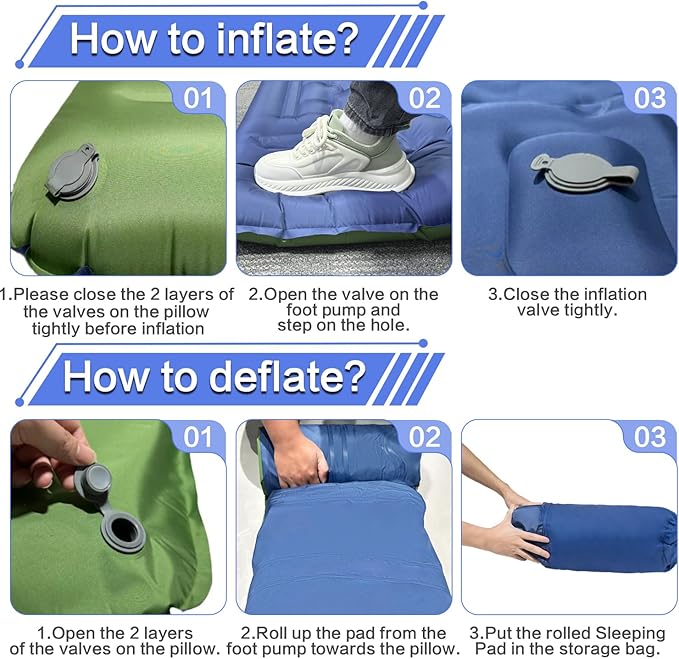 Double Sleeping Pad for Camping, Extra Thick 5 Inch Self-Inflating 2 Person Camping Mattress,with Built-in Foot Pump, Insulated Inflatable Camping Mat for Backpacking, Hiking, Tents & Winter