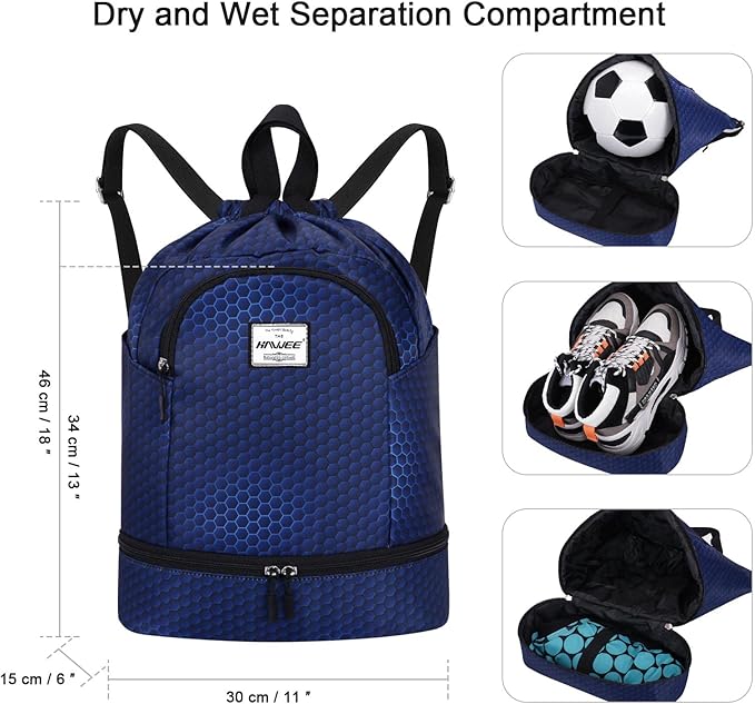 Dry Wet Drawstring Backpack with Shoe Compartment for Women Adjustable Gym Bag