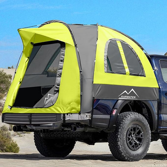 Pickup Truck Tent, Waterproof PU2000mm for Camping 5.5-6.5 Ft Bed, 2-Person Sleeping With Double Layer Design Windows, Expandable Triangle Sunshade Awning