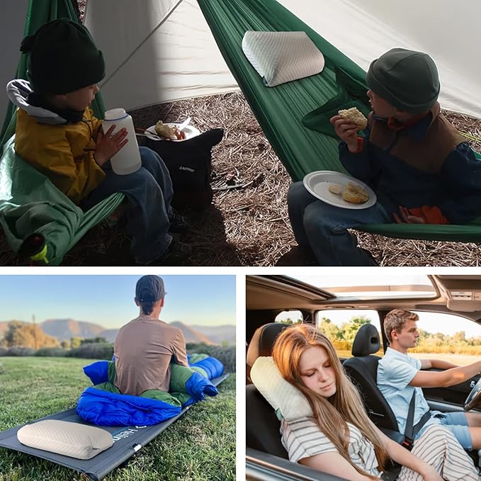 Camping Pillow Memory Foam, Easy to Fold, Camping Essentials, Small Travel Pillows with Portable Bag, Hiking Pillow for Backpacking, Anti-Pilling Pillow Cover (Blue)