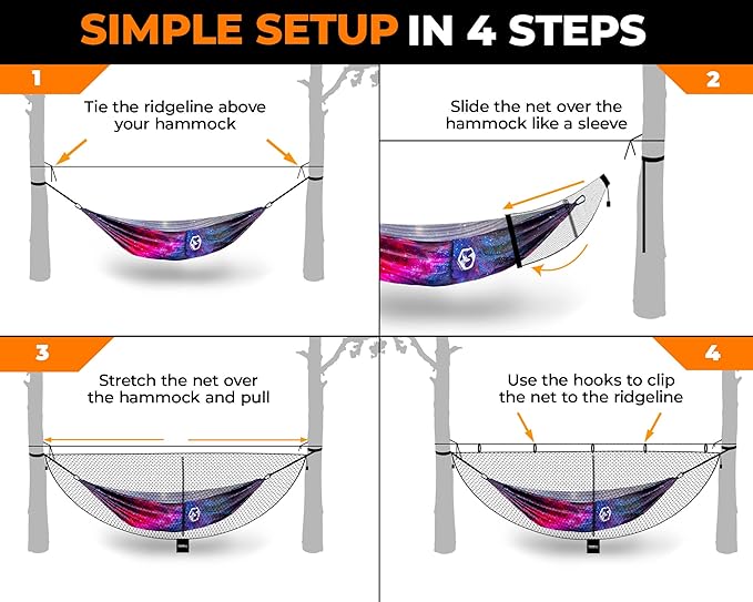 Foxelli XL Hammock Net – 12ft Net for Hammocks, Lightweight Portable Hammock Netting, Fast and Easy Set Up, Fits All Camping Hammocks