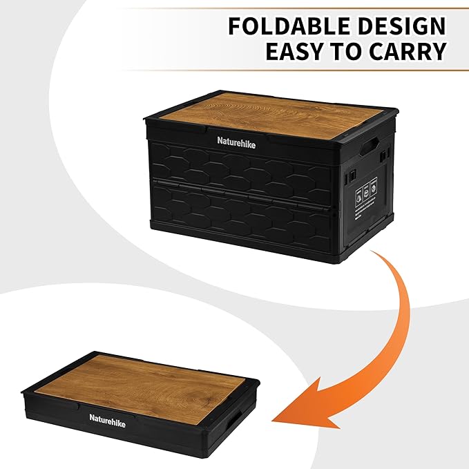 Naturehike Lispace Camping Table with Storage Box, 50L Collapsible Trunk Organizer with Lid, Folding Storage Bin for Camping Picnic Home