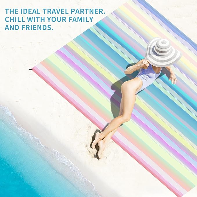 BYDOLL Beach Blanket Waterproof Sandproof 78''×110'' Suits1-7 Adults Compact Lightweight Oversized Sand-Free Blanket Large Picnic Mat for Beach Travel Camping Hiking