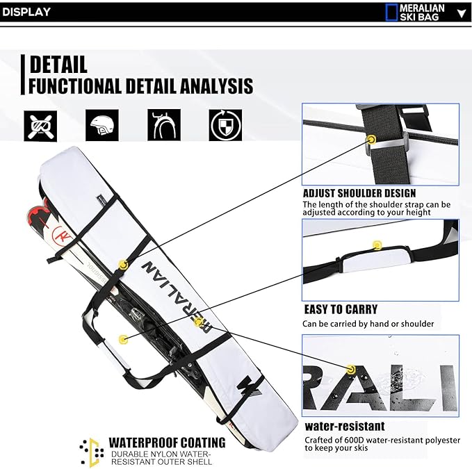 Padded Ski Bag,Waterproof Full Padded Single Ski Travel Bag with Adjustable Shoulder Strap.