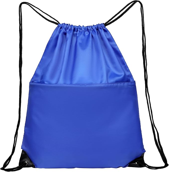 BuyAgain Drawstring Backpack Sports Water Resistant String Bag Sport Gym Sackpack for Women Men Large with Zipper, Royal