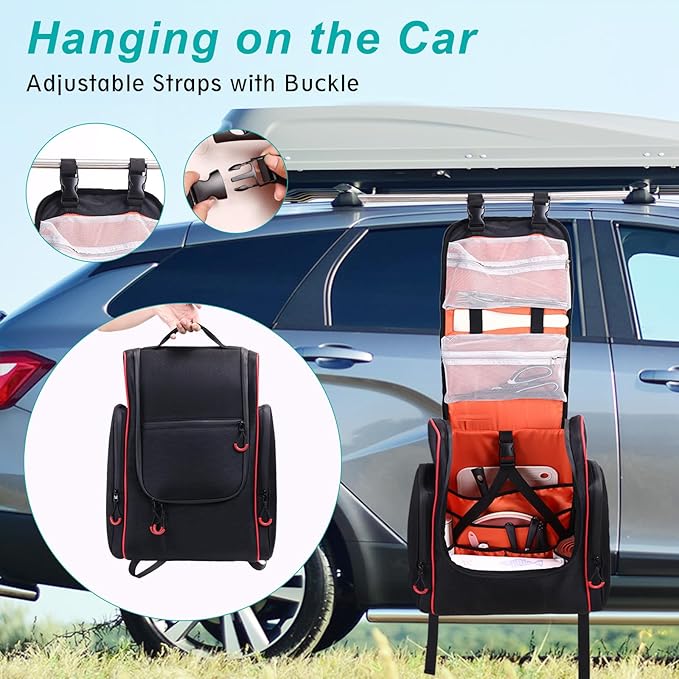 Camping Organizer for Outdoor Kitchen Storage, Large Hanging Cookware Backpack with Paper Towel Holder, Multi Pockets Camp Utensil Containers for BBQ Grill Cooking Essential Tools, Bag Only