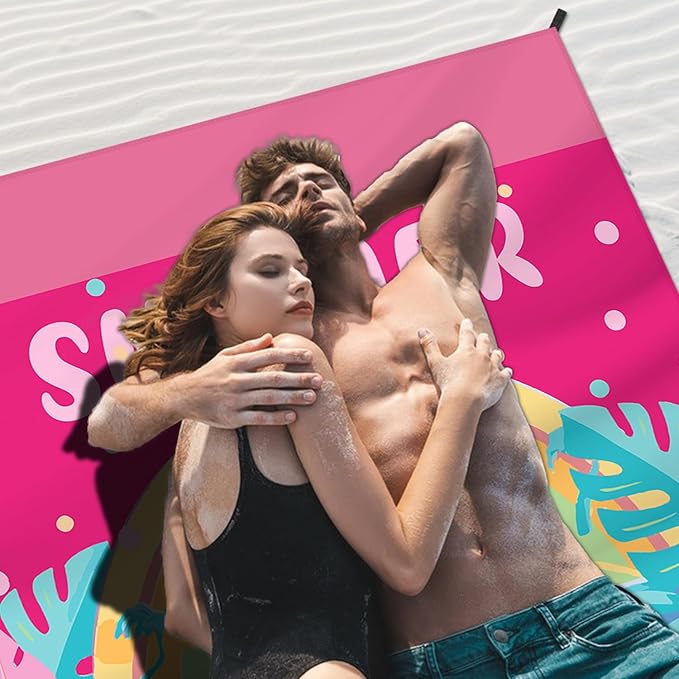 Beach Blanket Waterproof Sandproof Large Beach Mat 79" X 83" for 2-4 Adults Sand Free Mat Quick Drying,Lightweight & Durable with 4 Stakes & 4 Corner Pockets for Beach Travel Camping.(Pink)