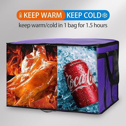 Bodaon 2-Pack Insulated Food Delivery Bag, XXX-Large Meal Grocery Tote Insulation Bag for Hot and Cold Food, Commercial Cooler/Thermal Shopping Bags, Large Capacity Reusable Warming Bag, Purple