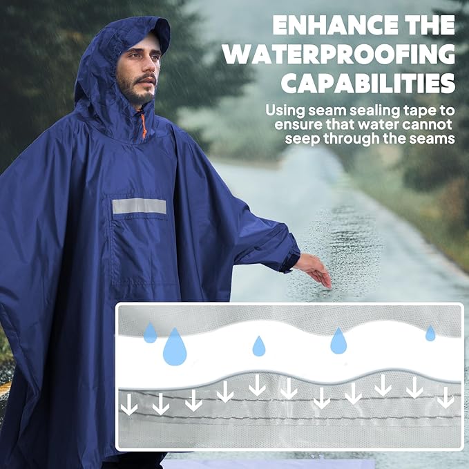 ANYOO Hooded Rain Poncho for Adults Waterproof Lightweight Rain Coat for Men Women Reusable Rain Jacket for Emergency Outdoor