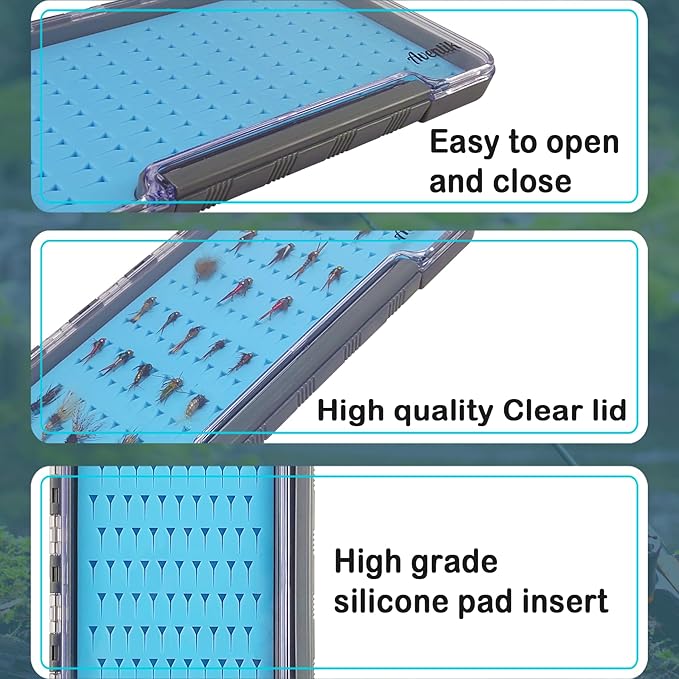 AVENTIK EUPHENG Fly Fishing Boxes Silicone Super Slim Fishing Storage Fishing Tackle Case Waterproof Pocket 7.36"X4.02"X0.63"/5.39"X3.74" X0.63'' (2PC-G048LB blue silicone:7.36"X4.02"X0.63")