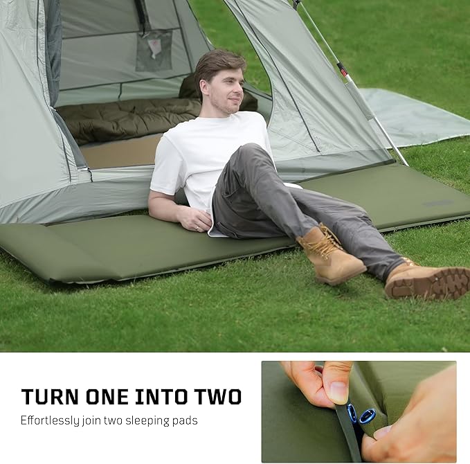 Self Inflating Sleeping Pad for Camping, Insulated Inflatable Camping Mattress for Winter, with Pillow, Dual Valves, Memory Foam, Sleeping Mat for Backpacking, Hammock, Tents, Floor