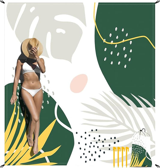 Beach Blanket, Waterproof Sandproof Beach Picnic Blanket with 4 Stakes & 4 Pockets, 78''×86'' Extra Large Compact Lightweight Sand Free Outdoor Mat Essentials for Camping, Travel, Hiking