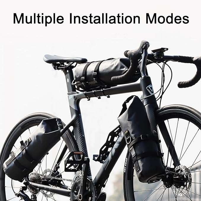 ENLEE 2pcs Bike Fork Bag with Multipurpose Cage-Waterproof Dry Bike Bags for Bicycles 5L Lightweight Portable Roll Top Design Bike Packing Fork Bags for MTB, Road, Gravel, Folding Bikes Touring