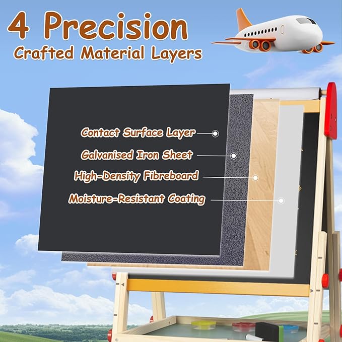 LOL-FUN Easel for Kids 4, Magnetic Double Sided Wooden Kids Easel for Painting with Paper Roll, Adjustable Art Easel for Kids Ages 4-8