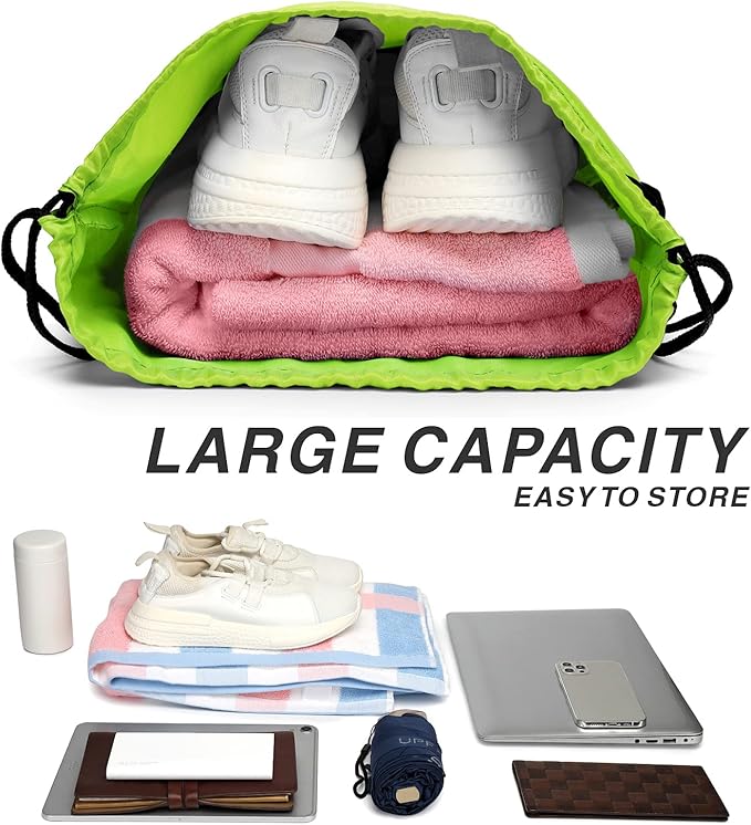 BuyAgain Drawstring Backpack Sports Water Resistant String Bag Sport Gym Sackpack for Women Men Large with Zipper, Apple Green