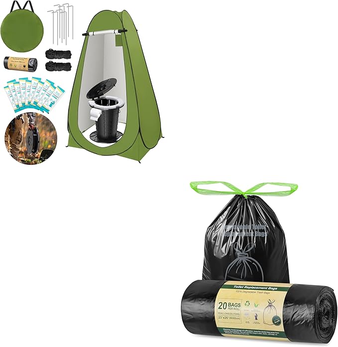 BLIKA Portable Toilet Kit for Camping, Camp Toilet with Pop-Up Privacy Tent, Toilet Bags and Eco Absorbent Gel, Foldable Portable Toilet for Adults, Portable Outdoor Shower Tent Camp Toilet