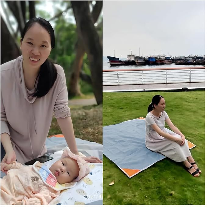 Orga'Neat Pocket Picnic Blanket, Sandproof Lightweight Pocket Camping Tarp, 55″x 60″ Foldable & Fits into Small Bag, Water Resistant Washable Quick Dry Compact Beach Mat for Outdoor Recreation