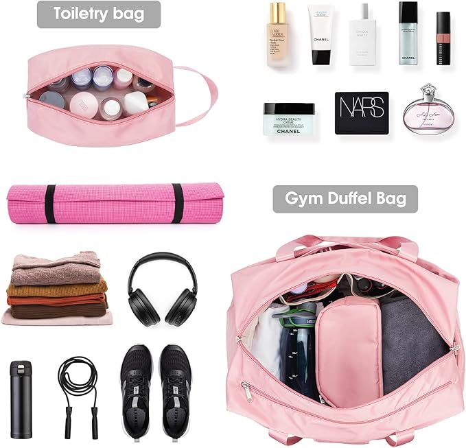 Ceneda 20" Gym Duffel Bag with Wet Pocket Shoes Compartment Portable Overnight Weekender Bag Travel bag Yoga Bag for Women (Pink)