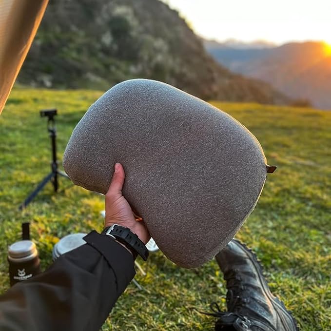 onewind Ultralight Camping Pillow, Soft Inflatable Pillow Compressible Ergonomic Neck Air Pillow with Removable Elastic Cord for for Hammock Tent Sleeping Pad Attachment, Gery