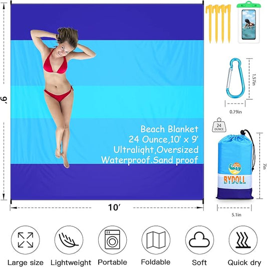 BYDOLL Beach Blanket 78''X81'' 4-7 Adults Oversized Lightweight Waterproof Sandproof Blanket for Beach Large Picnic Mat Travel Camping