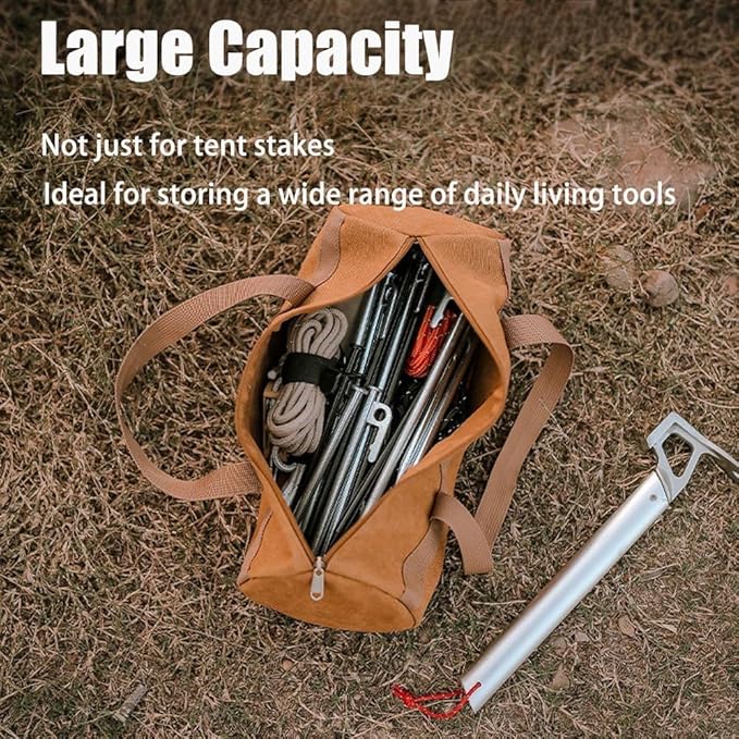 Tent Stakes Bag,Canvas Camping Storage Bags Essentials Accessories Tools Hiking Hunting Gear (Black 40CM)