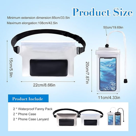 4 Pack Waterproof Fanny Pack with Waist Strap Waterproof Phone Pouch Dry Bag for Kayaking Pool Swimming Boating Beach Fishing Travel Diving Surfing (Black & White, 2 Fanny Pack + 2 Pouch Bag)