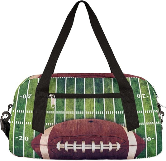 American Football Field And Ball Kids Overnight Duffle Bags Boys Girls Teen Sports Gym Bag for Weekender Travel Gymnastics Dance Ballet