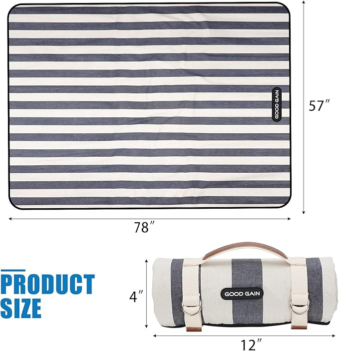 G GOOD GAIN Waterproof Picnic Blanket Portable with Carry Strap for Beach Mat or Family Outdoor Camping Party (Berry Blue)
