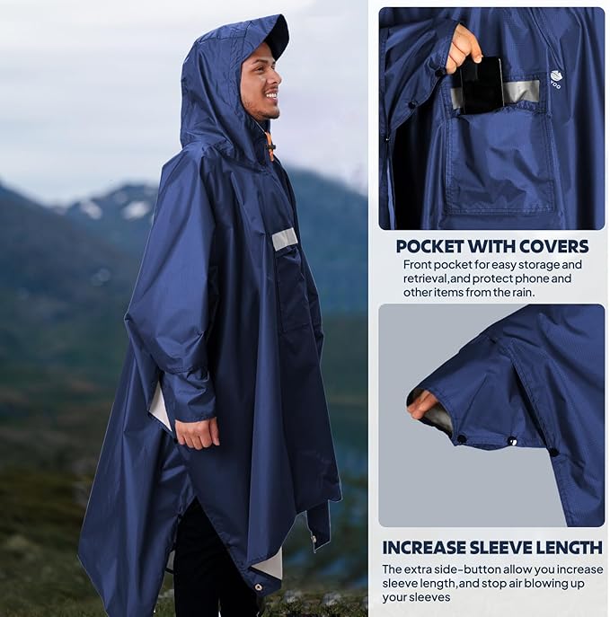 ANYOO Hooded Rain Poncho for Adults Waterproof Lightweight Rain Coat for Men Women Reusable Rain Jacket for Emergency Outdoor