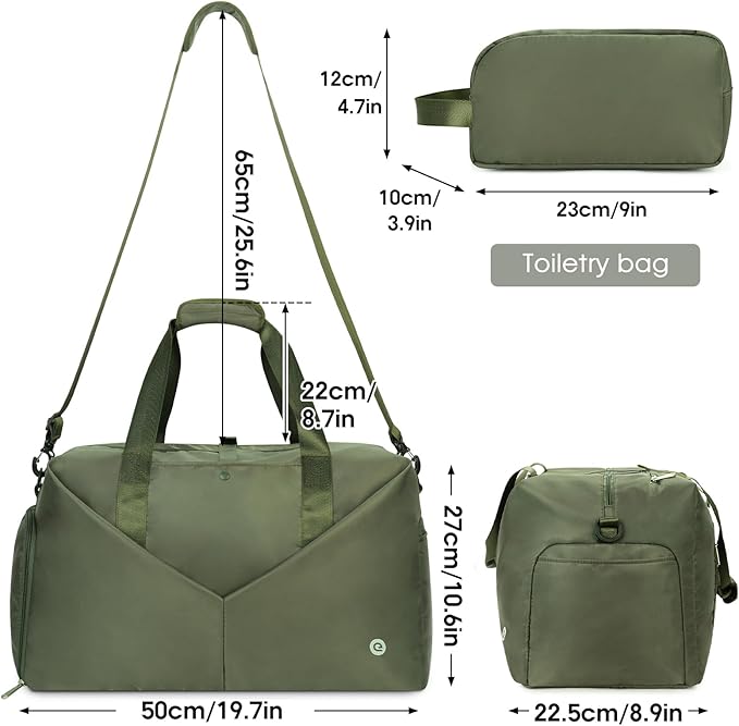 Ceneda 20" Gym Duffel Bag with Wet Pocket Shoes Compartment Portable Overnight Weekender Bag Travel bag Yoga Bag for Women (Green)