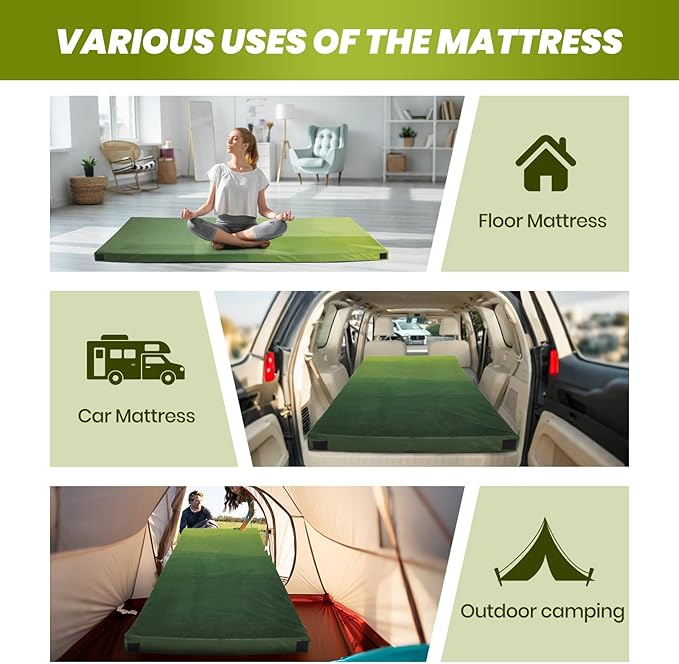 Memory Foam Camping Pad, Camping Sleeping Pad, Camping Mattress Pad with Pillow & Travel Bag, Portable Floor Mat Roll Up for Guest Adults Side Sleepers Indoor Outdoor Travel