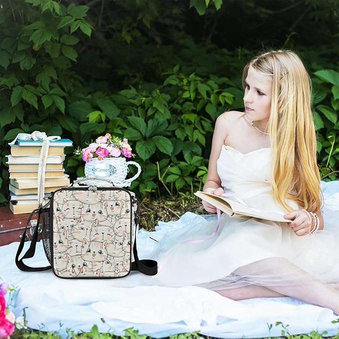 cfpolar Insulated Lunch Bags Animal Kitten Cats Lunch Box for Men Boys Girls Reusable Mini Cooler Lunch Tote Lunchbox Thermal Meal Tote Kit with Shoulder Strap for Work School Picnic