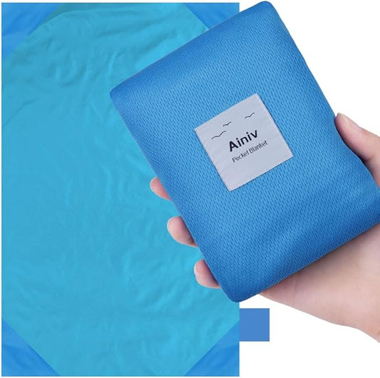 Picnic Blanket, Mini Pocket Beach Mat 78.8 x 82.7IN (5-7 People) Foldable, Lightweight Waterproof Sand Free, Foldable Thin Ground Sheet for Outdoor Camping Hiking Travel - with Hand Strap