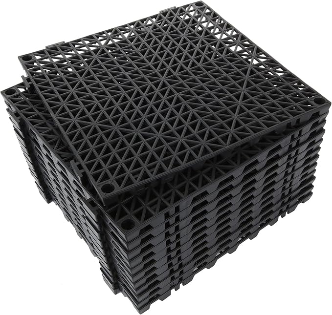 FengWu 12 Pack 12'' x Interlocking Rubber Bathroom Flooring Tiles Non-Slip Splicing Waterproof Mat Modular Cushion for Drain, Deck, Pool, Patio, Balcony, Shower, Kitchen, Yard (Black)