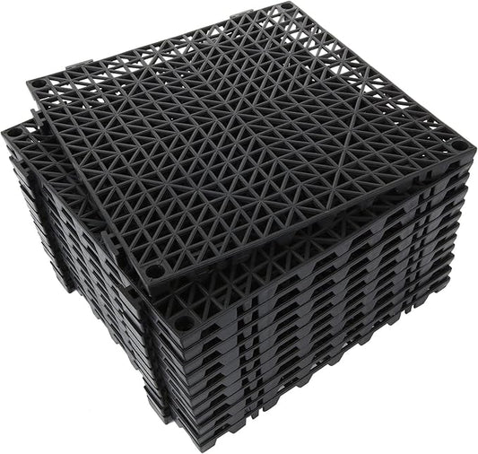 FengWu 12 Pack 12'' x Interlocking Rubber Bathroom Flooring Tiles Non-Slip Splicing Waterproof Mat Modular Cushion for Drain, Deck, Pool, Patio, Balcony, Shower, Kitchen, Yard (Black)