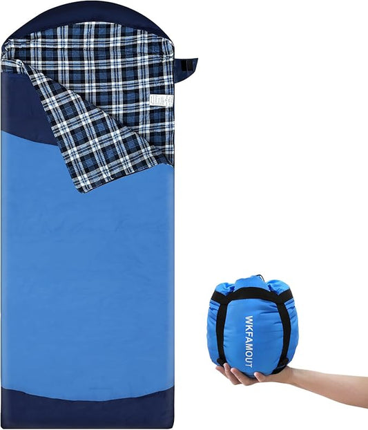 Backpacking Flannel Sleeping Bag Lightweight for Adults Hiking Ultralight Compact Sleeping Bag Portable Warm Weather Summer with Compression Sack